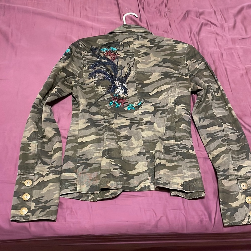 Camouflage cardigan, All bead and detail work is fully intact.